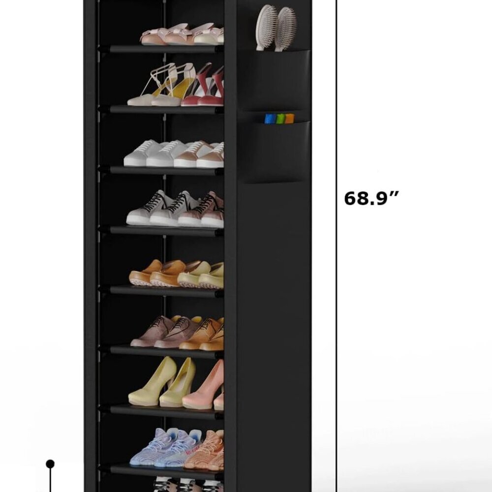 Durable 10-Tier Tall Shoe Organizer with Portable Design - Ideal for Closets - Picture 3 of 7